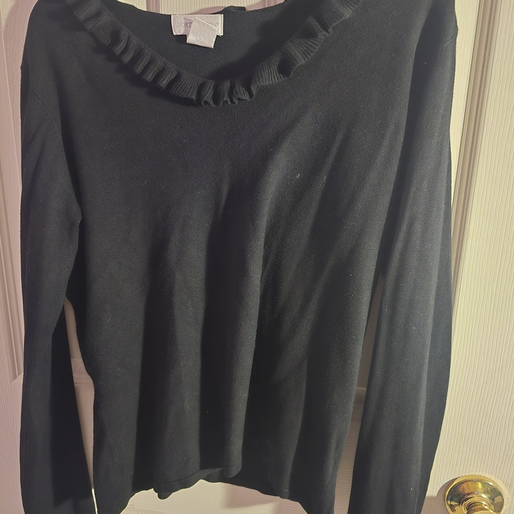 Worthington Black Sweater with Ruffled Neckline
